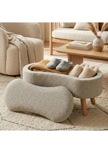 Scala Sandıklı Bohem Ahşap Ayaklı Puf/Bench, Sütlü Kahve